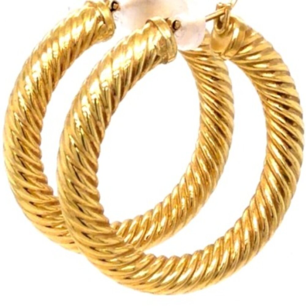18K Braided Intricately Etched Solid Yellow Gold Classic Earrings 15.241 GRAMS